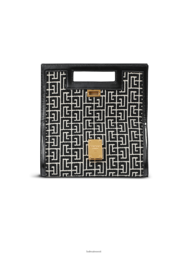 ee Balmain tarvikud naised keskmise suurusega kahevärviline žakaarmadrats 1945 pärandkott must LJ8002541