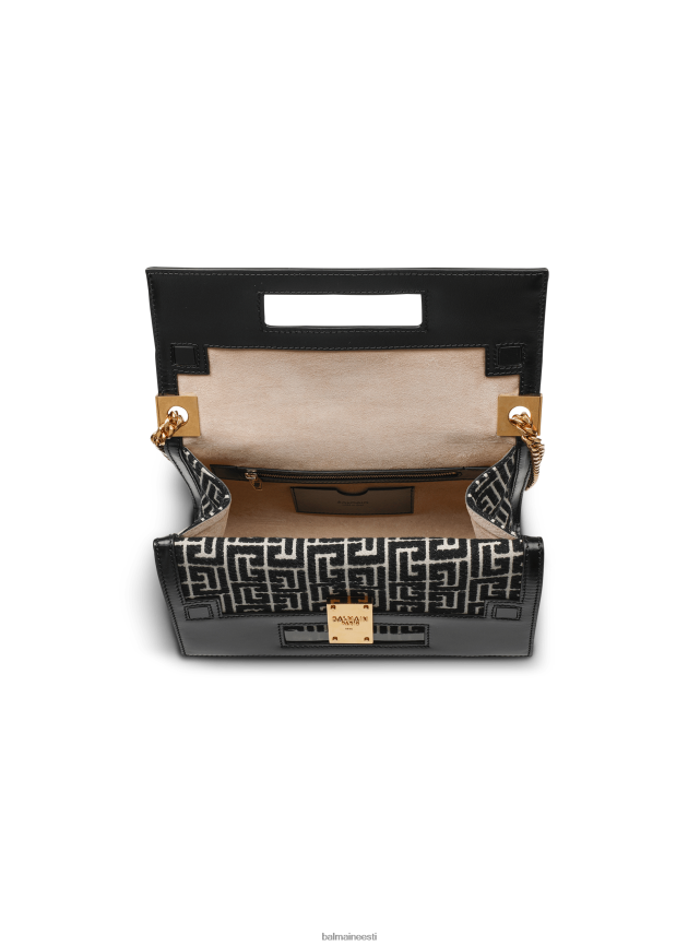 ee Balmain tarvikud naised keskmise suurusega kahevärviline žakaarmadrats 1945 pärandkott must LJ8002541