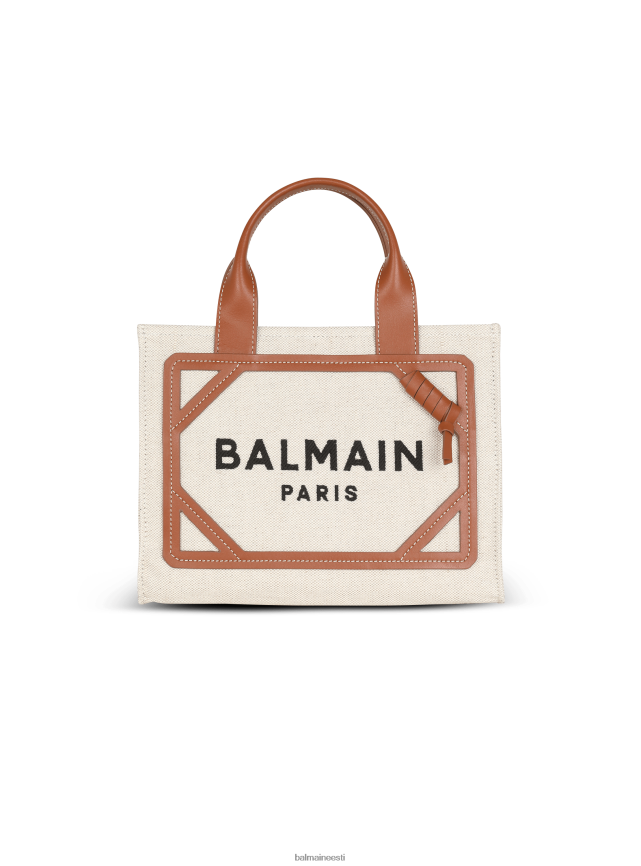 ee Balmain tarvikud naised b-armee väike lõuendist poekott nahast vahetükkidega pruun LJ8002557