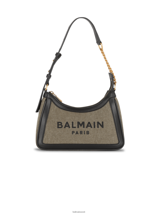 ee Balmain tarvikud naised lõuendist b-army nahast paneelidega käekott khaki LJ8002580