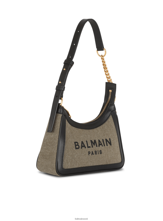 ee Balmain tarvikud naised lõuendist b-army nahast paneelidega käekott khaki LJ8002580