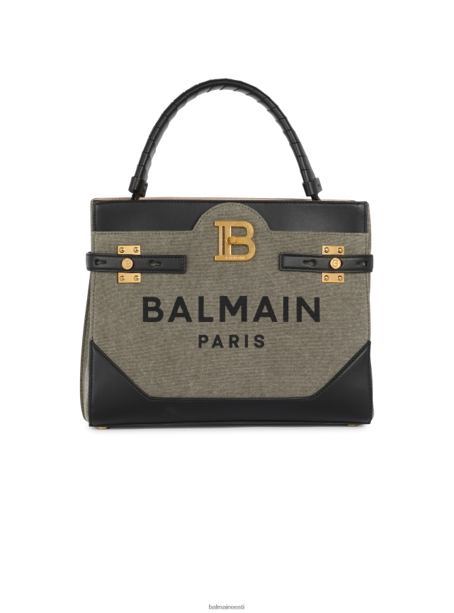 ee Balmain tarvikud naised lõuendist b-buzz ülemise käepidemega kott nahkpaneeliga khaki LJ8002477