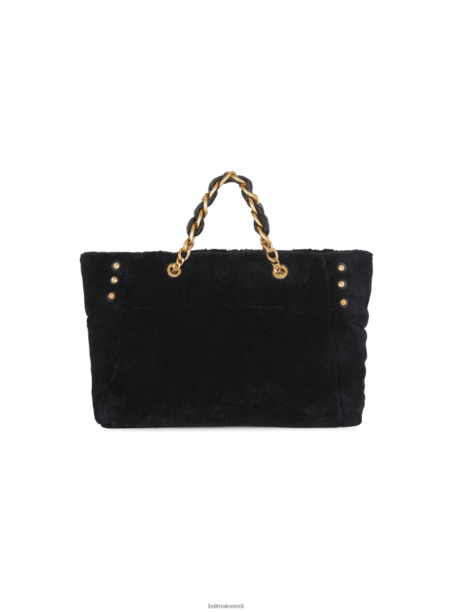 ee Balmain tarvikud naised 1945. aasta pehmest froteeriidest kandekott must LJ8002522