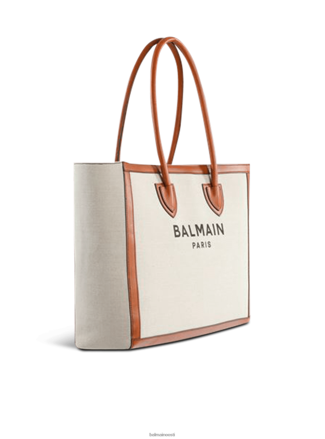 ee Balmain tarvikud naised ecru canvas b-army 42 kandekott pruunide nahkpaneelidega beež LJ8002577