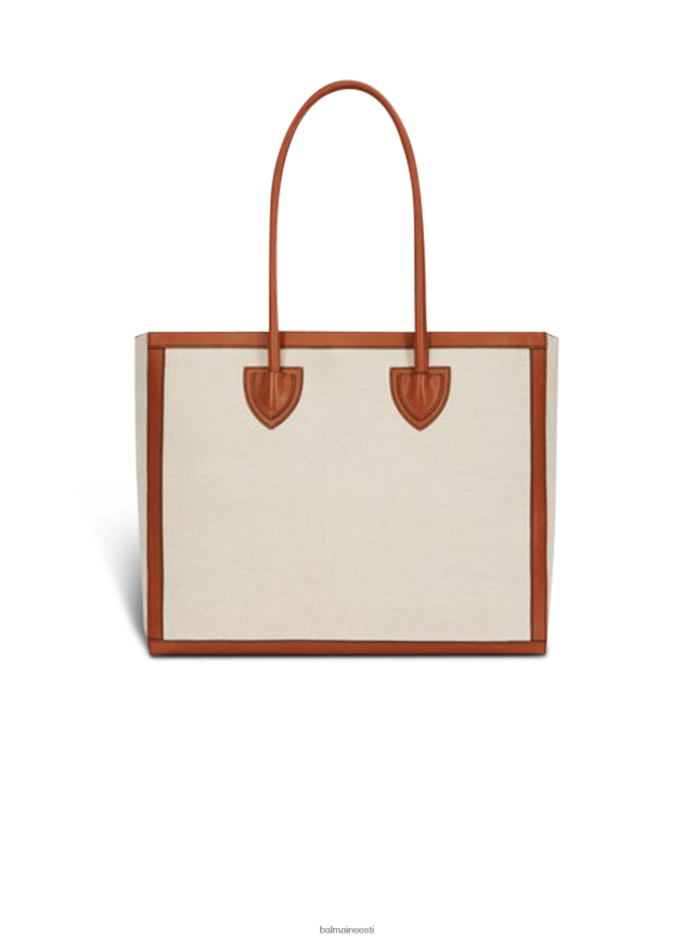 ee Balmain tarvikud naised ecru canvas b-army 42 kandekott pruunide nahkpaneelidega beež LJ8002577