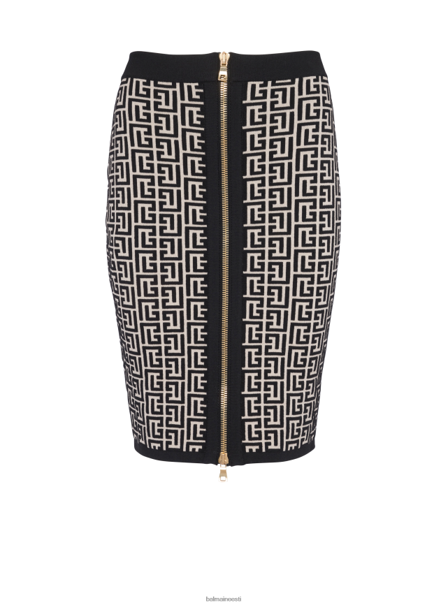 ee Balmain Riietus naised keskmise pikkusega kootud seelik brändi monogrammiga must LJ8002364