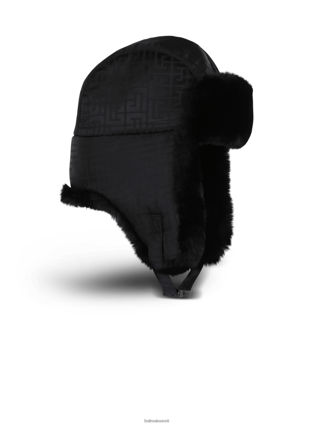 ee Balmain tarvikud naised kaubamärgi monogramm kunstkarusnahast müts must LJ8002791