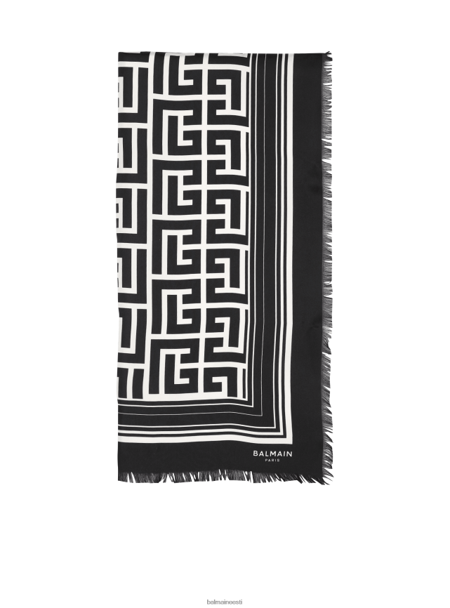 ee Balmain tarvikud naised siidist monogrammiga sall must LJ8002772