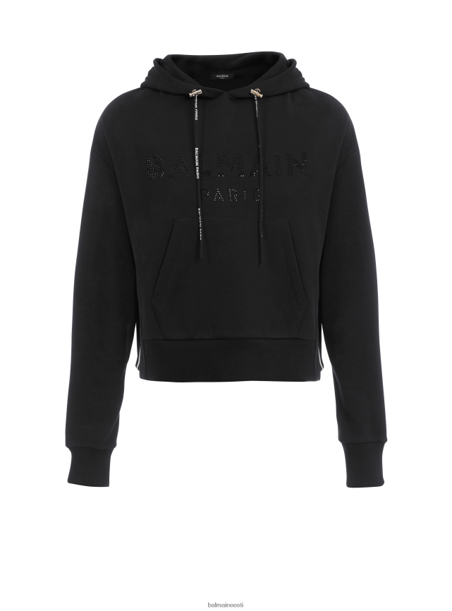 ee Balmain Riietus naised kärbitud ökodisainiga puuvillane dressipluus kivist brändi logoga must LJ8002286