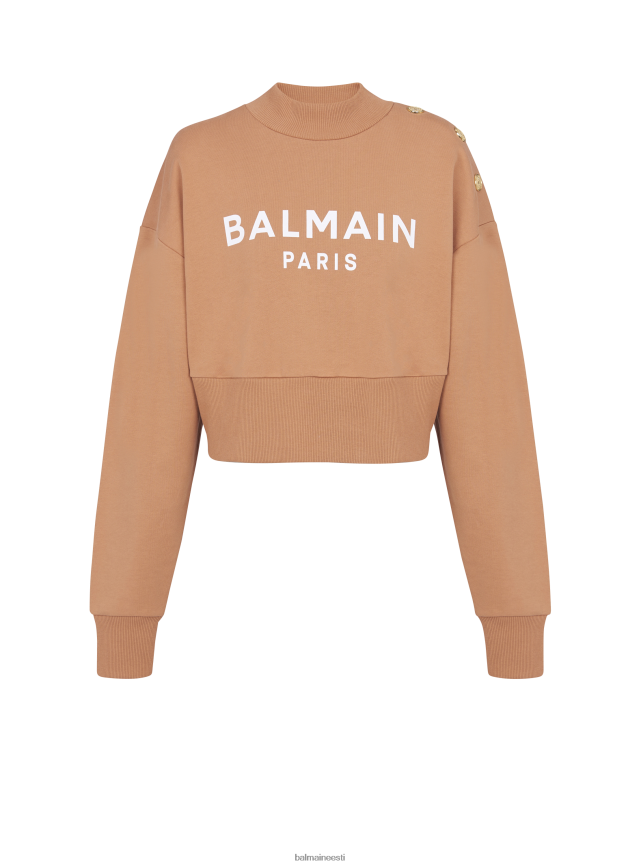 ee Balmain Riietus naised kärbitud nööpidega brändi logoga trükiga dressipluus pruun LJ8002262