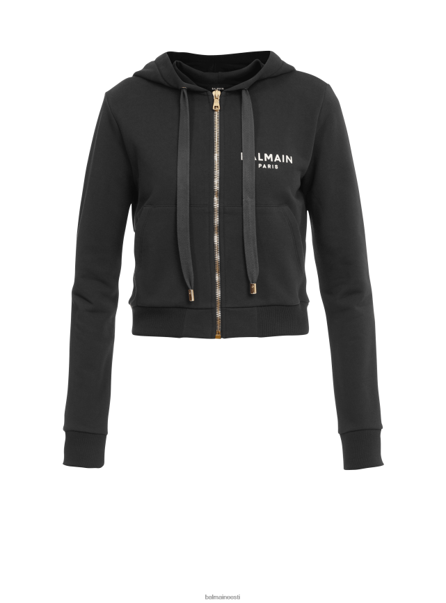 ee Balmain Riietus naised kärbitud puuvillane dressipluus brändi logoga must LJ8002285