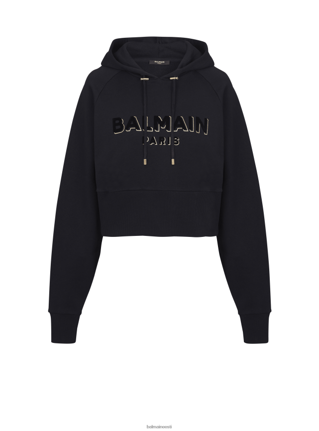 ee Balmain Riietus naised kärbitud puuvillane dressipluus flokeeritud metallist kaubamärgi logoga must LJ8002276