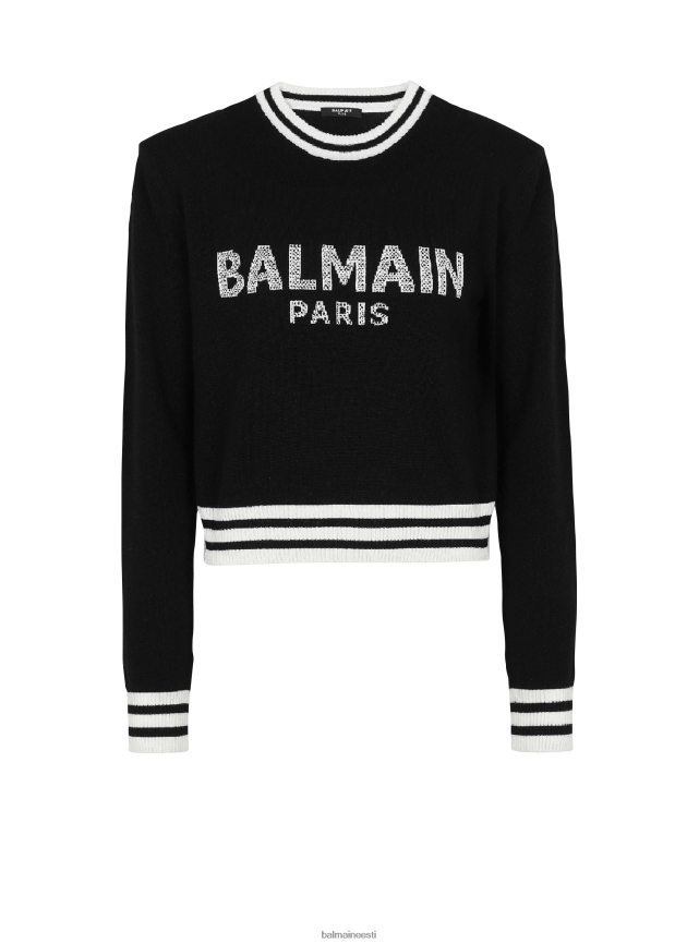 ee Balmain Riietus naised kärbitud villane dressipluus brändi logoga must LJ8002327