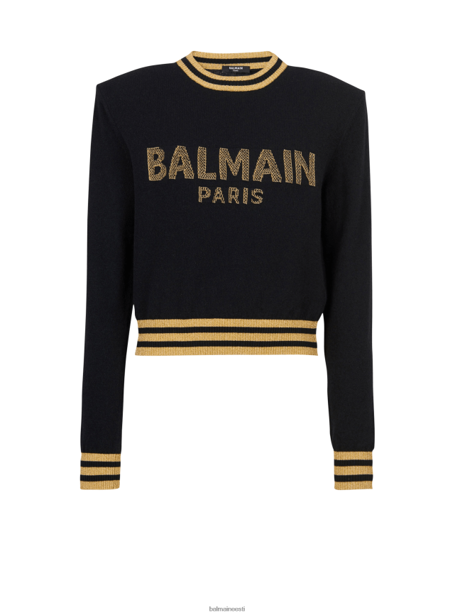 ee Balmain Riietus naised kärbitud villane dressipluus kuldse kaubamärgi logoga must LJ8002326