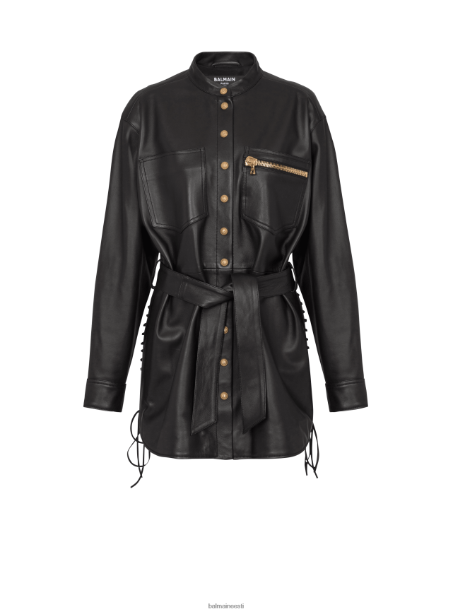 ee Balmain Riietus naised paeldetailidega nahast ülesärk must LJ8002215