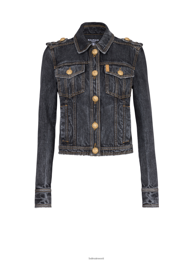 ee Balmain Riietus naised pleekinud teksajakk must LJ8002120