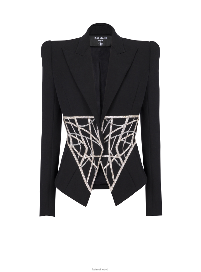 ee Balmain Riietus naised tikitud slim-fit grain de poudre jakk must LJ800291