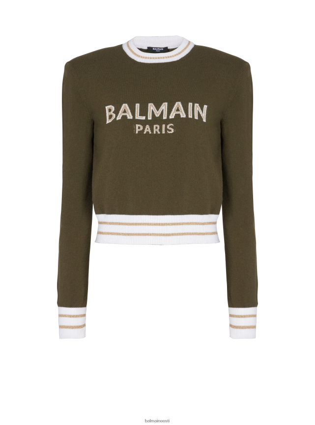 ee Balmain Riietus naised Brändi logoga kärbitud villane kampsun khaki LJ8002307