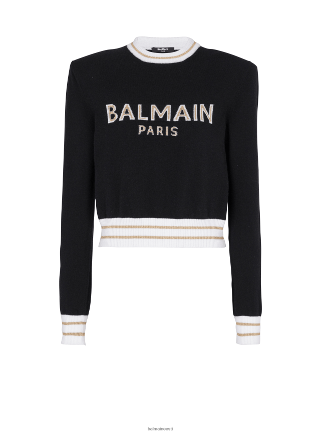 ee Balmain Riietus naised Brändi logoga kärbitud villane kampsun must LJ8002306