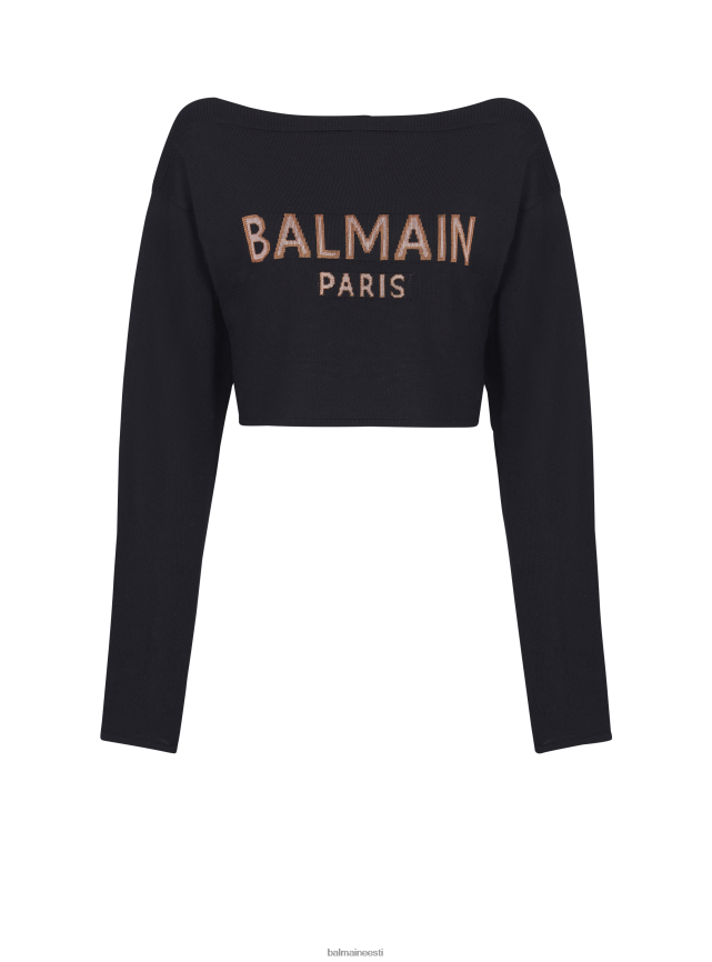 ee Balmain Riietus naised kärbitud žakaarst džemper brändi logoga must LJ8002290
