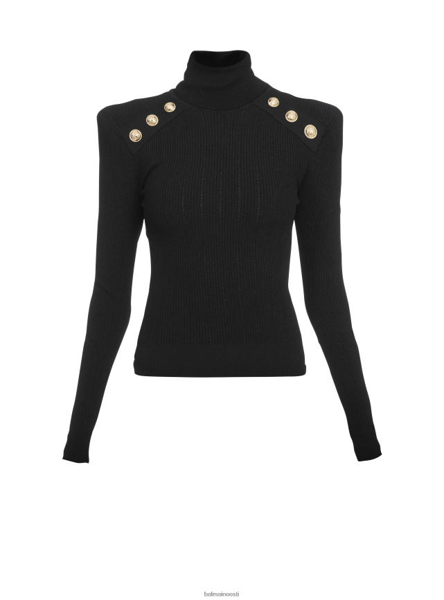 ee Balmain Riietus naised koo kuldsete nööpidega kampsun must LJ8002310