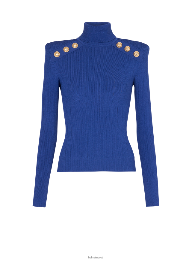 ee Balmain Riietus naised koo kuldsete nööpidega kampsun sinine LJ8002299