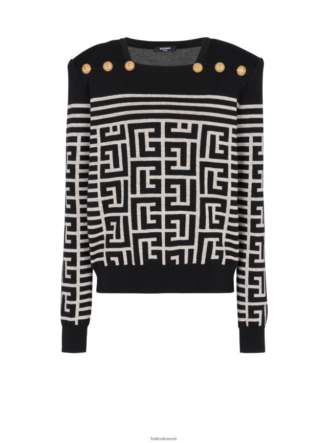 ee Balmain Riietus naised monogrammiline triibuline villane kampsun must LJ8002341