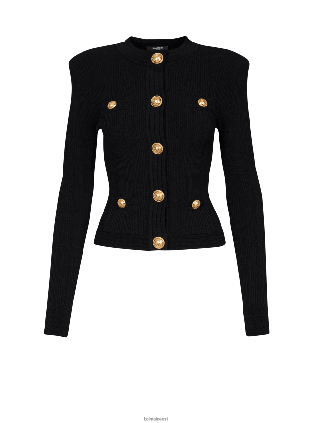ee Balmain Riietus naised kärbitud kootud kardigan kuldsetes toonides nööpidega must LJ8002333