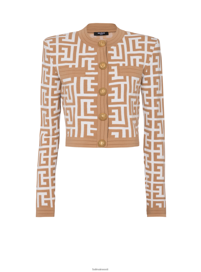 ee Balmain Riietus naised kärbitud kootud kardigan maxi monogrammiga beež LJ8002212