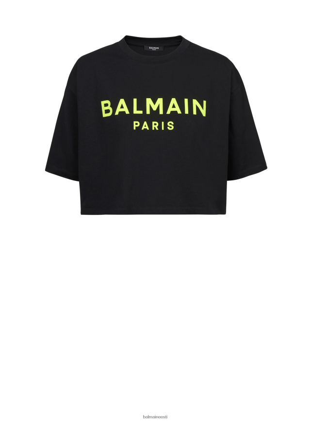 ee Balmain Riietus naised kärbitud puuvillane t-särk brändi logotrükiga kollane LJ8002177