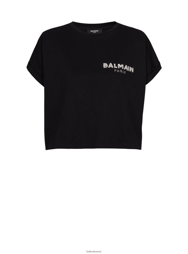 ee Balmain Riietus naised kärbitud puuvillane t-särk väikese tikitud kaubamärgi logoga must LJ8002189
