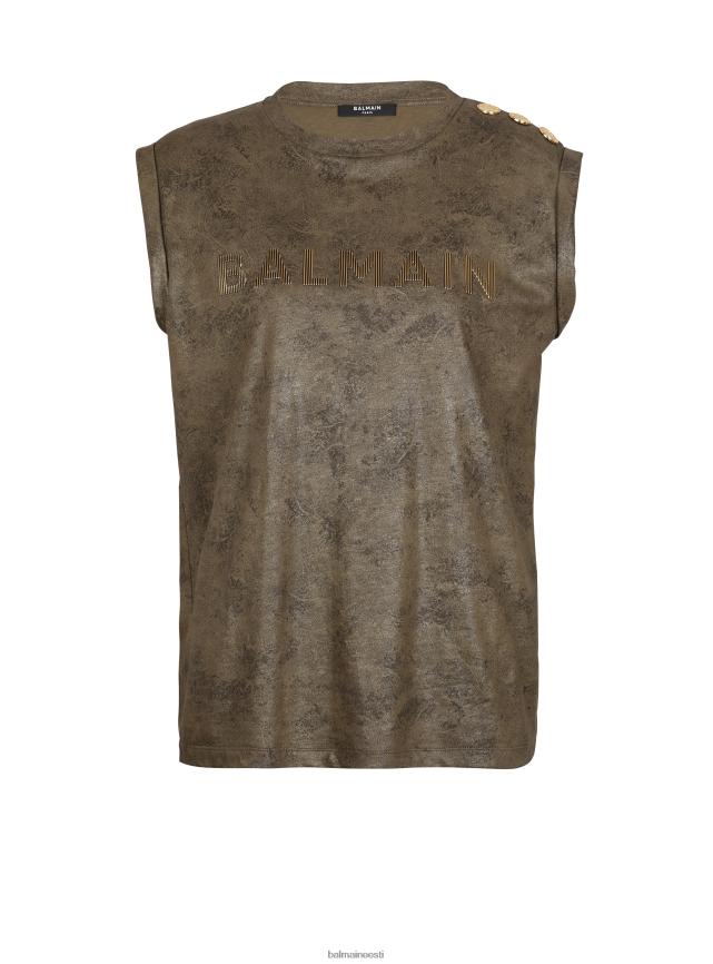 ee Balmain Riietus naised öko-vastutustundlik puuvillane t-särk brändi logotrükiga khaki LJ8002160
