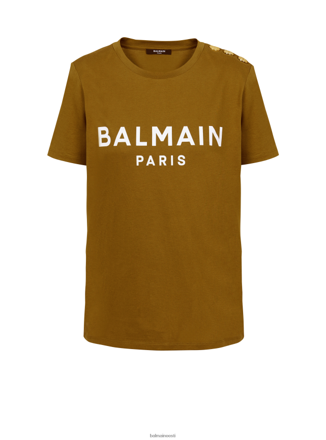 ee Balmain Riietus naised öko-vastutustundlik puuvillane t-särk brändi logotrükiga khaki LJ8002164