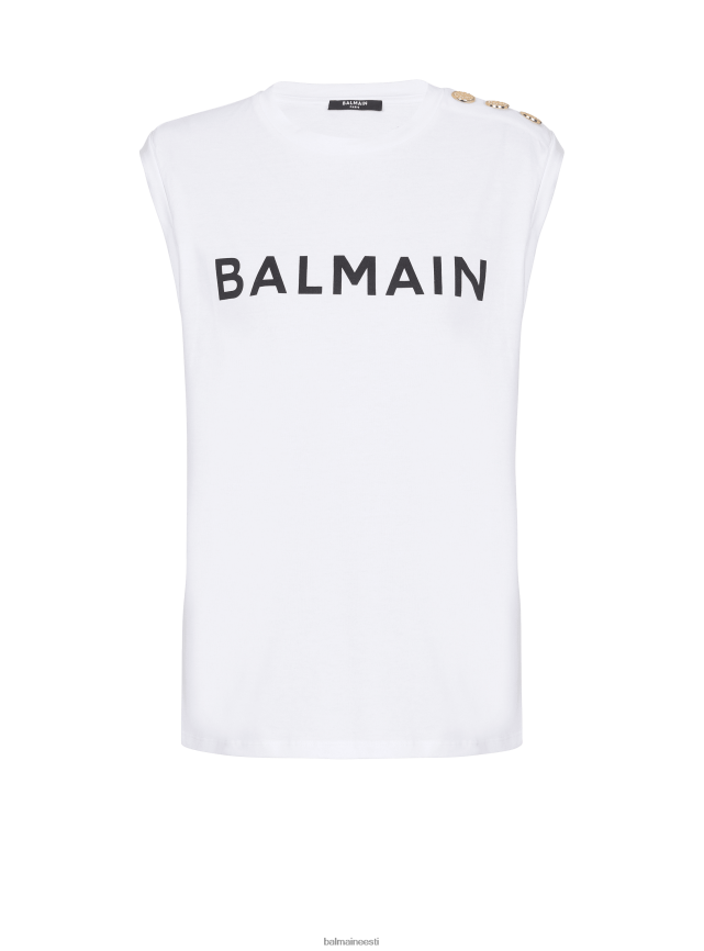 ee Balmain Riietus naised öko-vastutustundlik puuvillane t-särk brändi logotrükiga valge LJ8002186