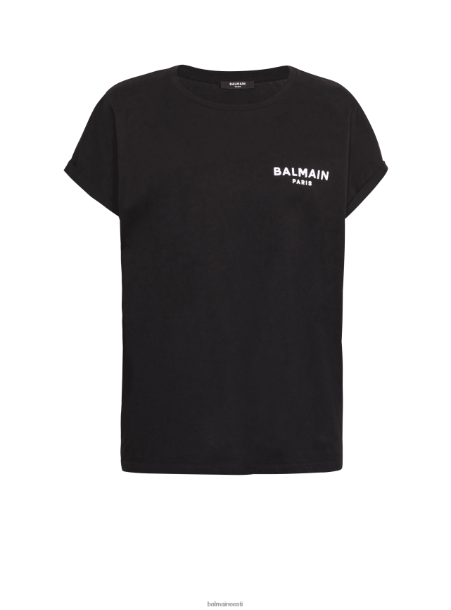 ee Balmain Riietus naised ökodisainiga puuvillane t-särk väikese flokeeritud kaubamärgi logoga must LJ8002188