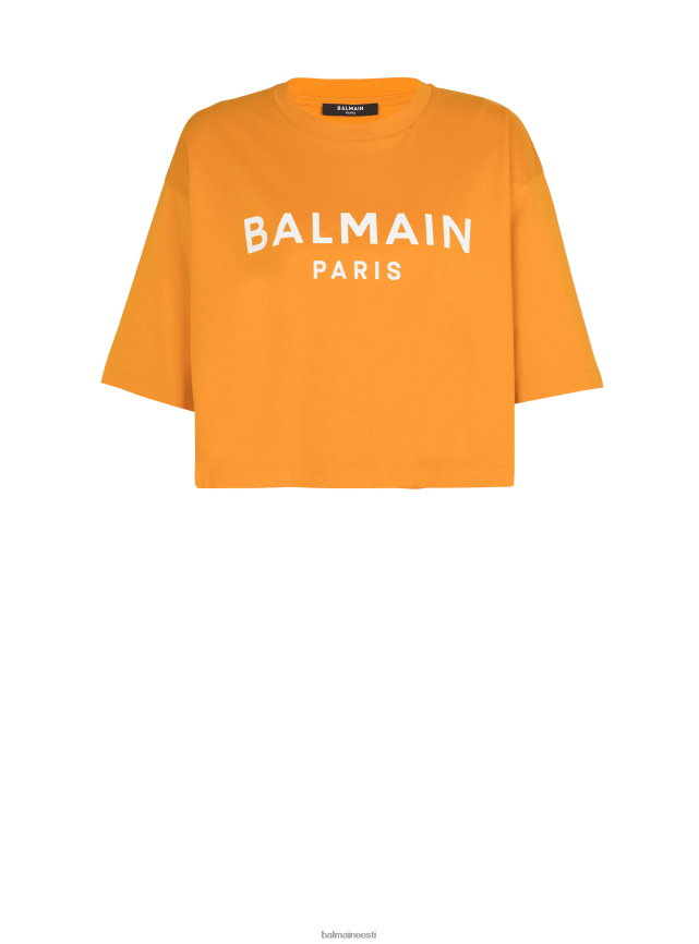 ee Balmain Riietus naised ökovastutustundlik kärbitud puuvillane t-särk brändi logotrükiga oranž LJ8002183