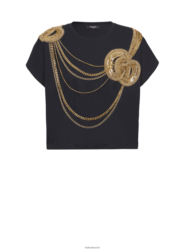 ee Balmain Riietus naised tikitud kärbitud t-särk must LJ8002158