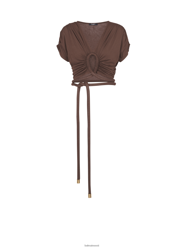 ee Balmain Riietus naised drapeeritud jersey crop top pruun LJ8002216