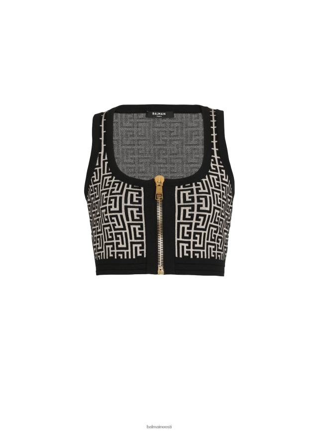 ee Balmain Riietus naised koo crop top brändi monogrammiga must LJ8002247