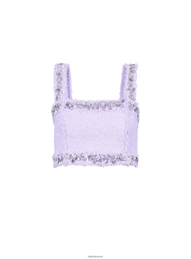 ee Balmain Riietus naised tikitud detailidega tviidrinnahoidja topp lilla LJ8002202