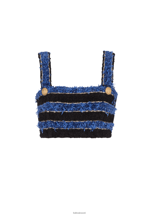 ee Balmain Riietus naised triibuline tweed crop top sinine LJ8002222
